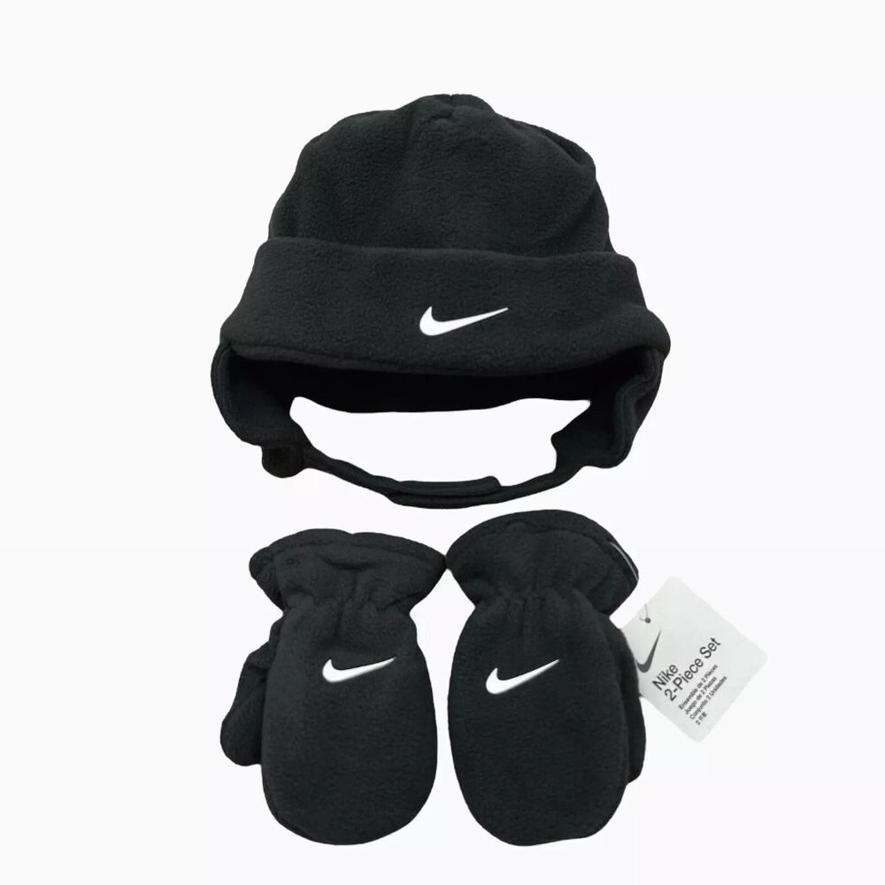 Nike Toddler Boys Fleece Chin Strap Trapper Hat & Mittens 2 Piece Set Size 2-4T